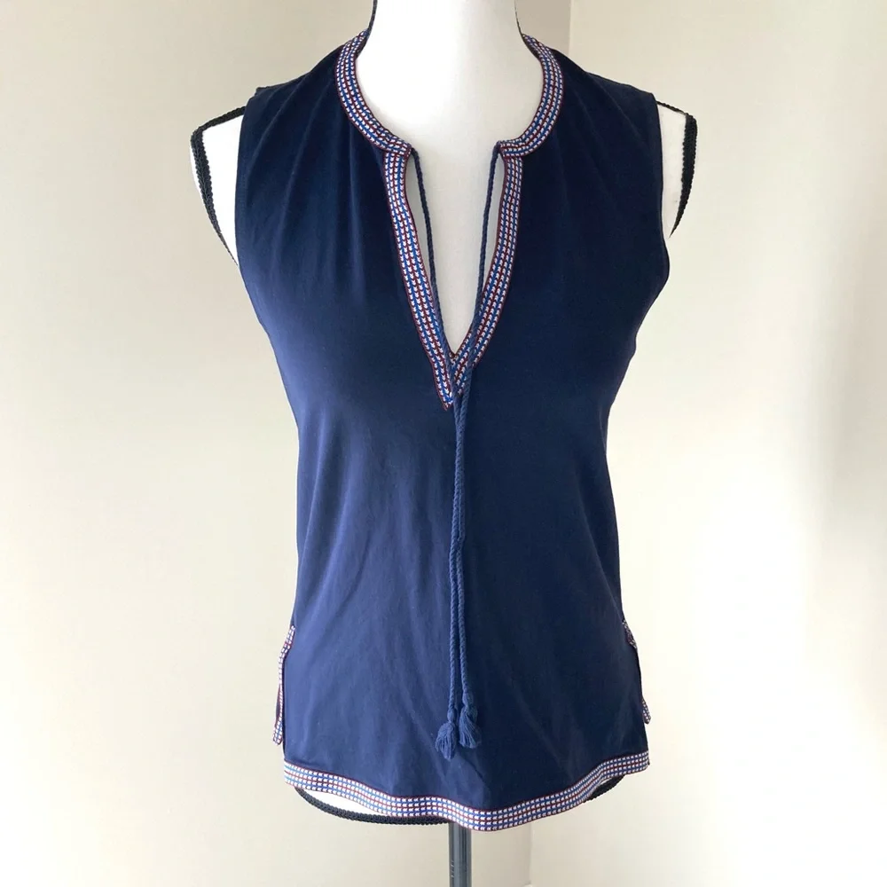 NWOT J Crew Navy Split Neck Sleeveless Top XS